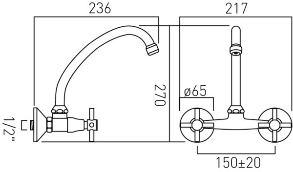 Vado 2 hole sink mixer with swivel spout VEC-154G/CD-C/P