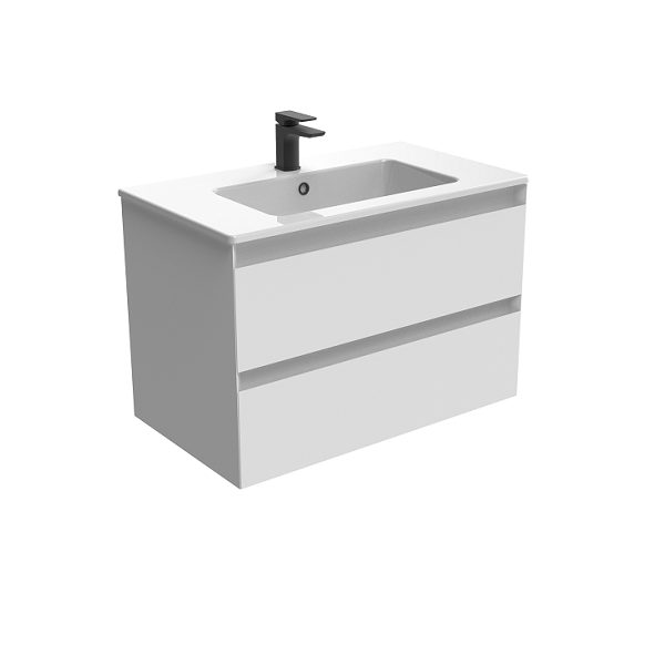 Uni Matt White 2 Drawer 80cm Bathroom Basin Unit by Saneux